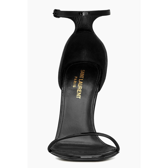 Saint Laurent Opyum 110 Black Patent Leather YSL Logo Sandal Heel Pump 36.5 - Picture 6 of 14
